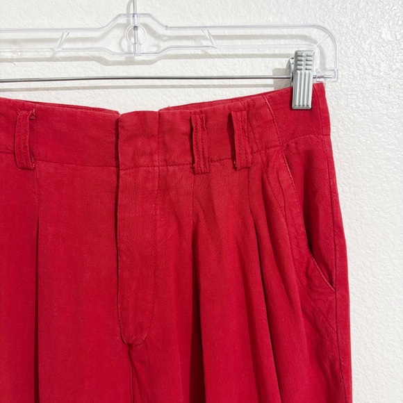 Free People Calla‎ Mid Rise Wide Leg Linen Blend Pleated Trousers Pants in Red - Picture 7 of 11